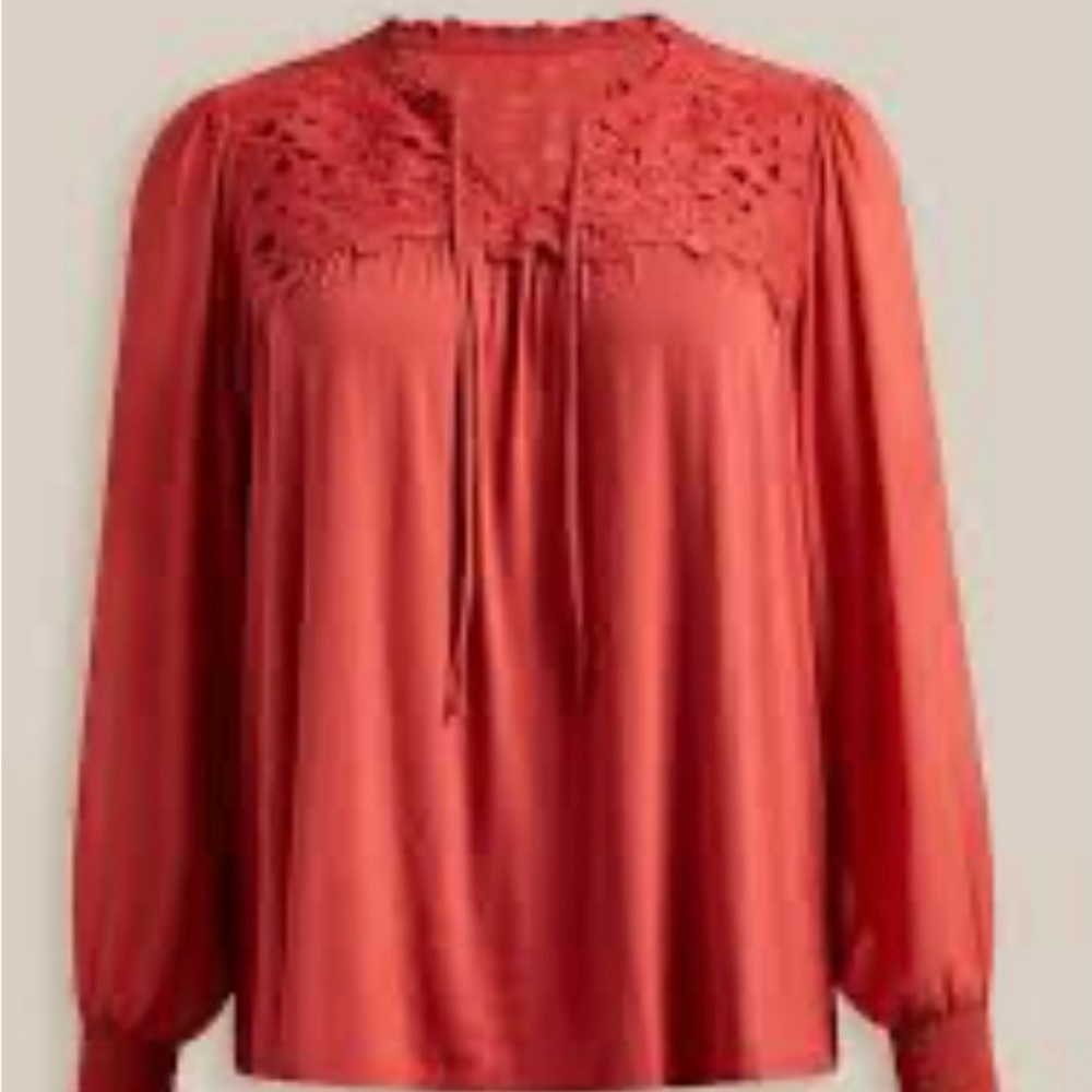 Torrid Super Soft Chiffon Sleeve Lace Inset Tie Detail top